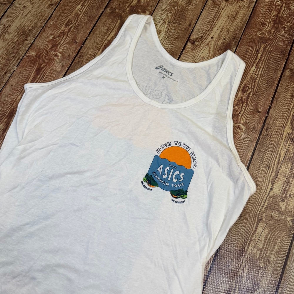 Asics Summer Tour Tank Top Mens Medium White Graphic Lightweight Breathable